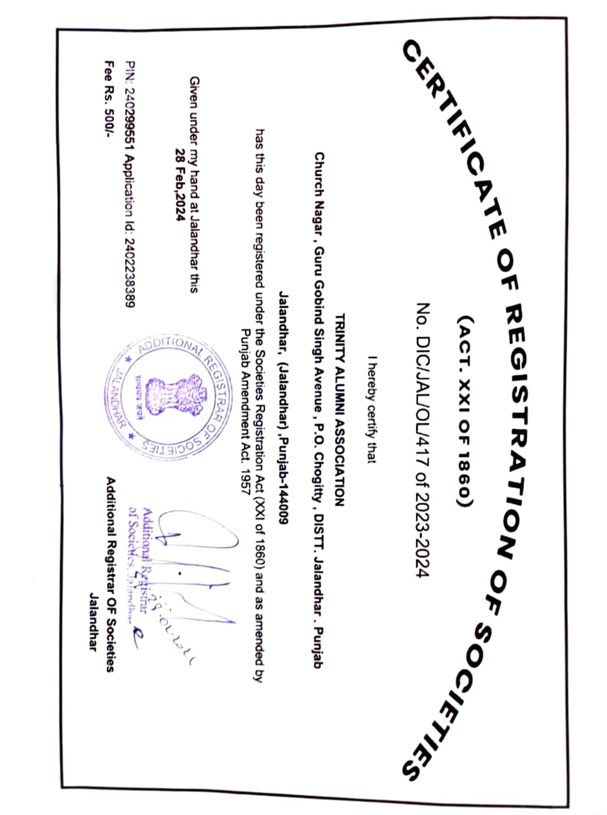 Registration Certificate
